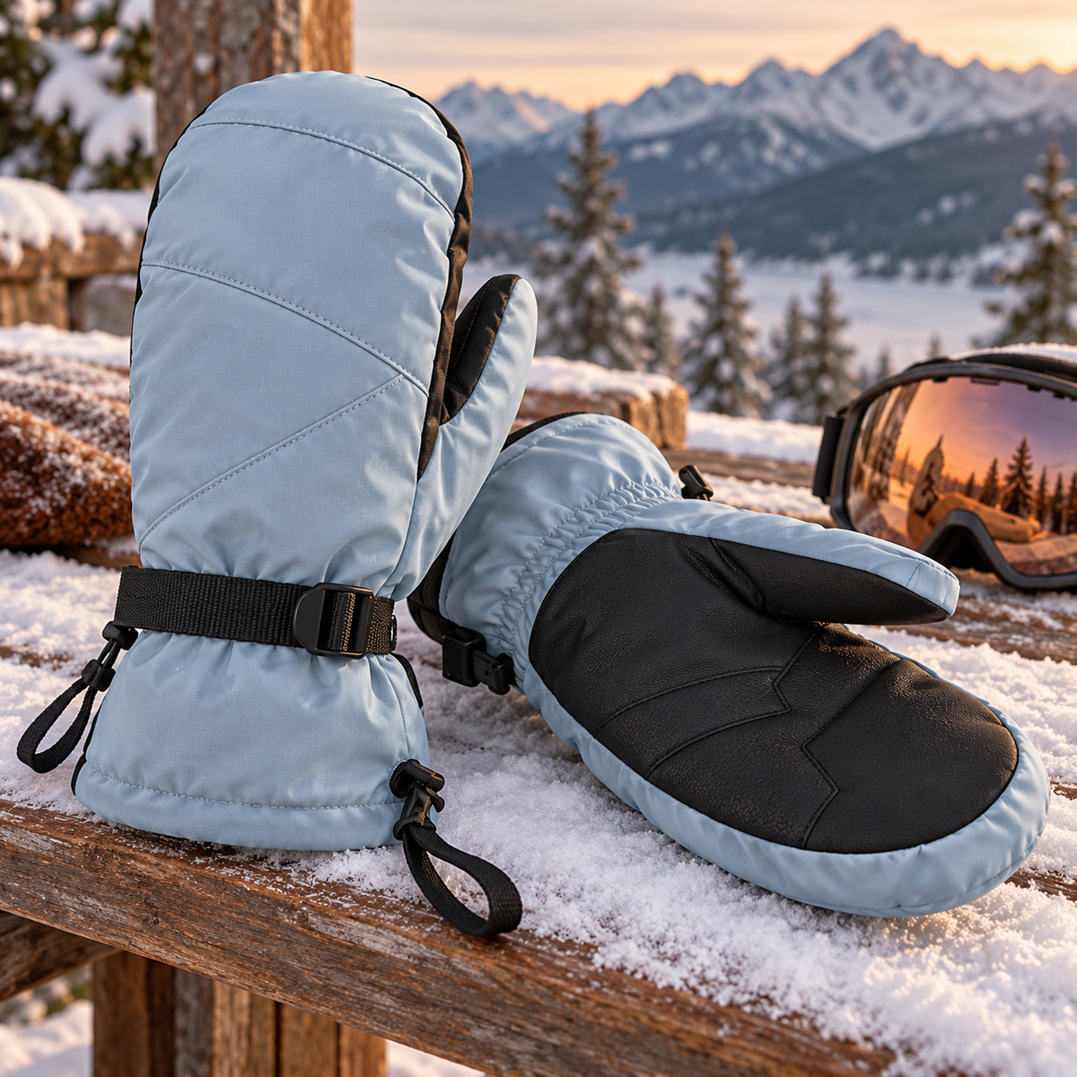 Glacier Blue Ski Mittens — digitally generated product illustration; props not included