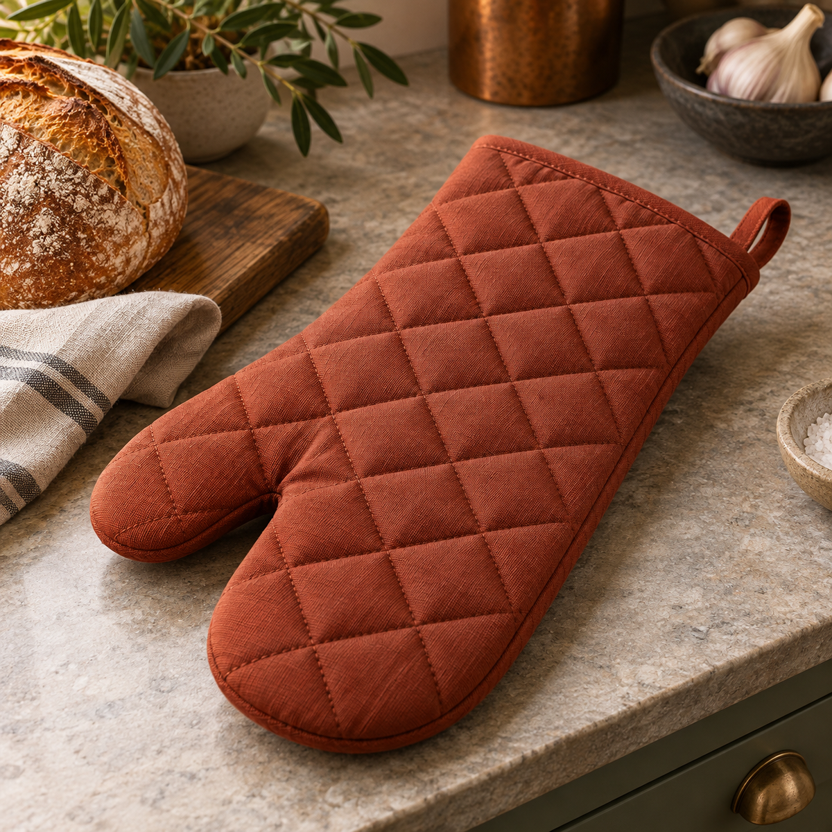 Hearth Terracotta Quilted Oven Mitt — digitally generated product illustration; props not included