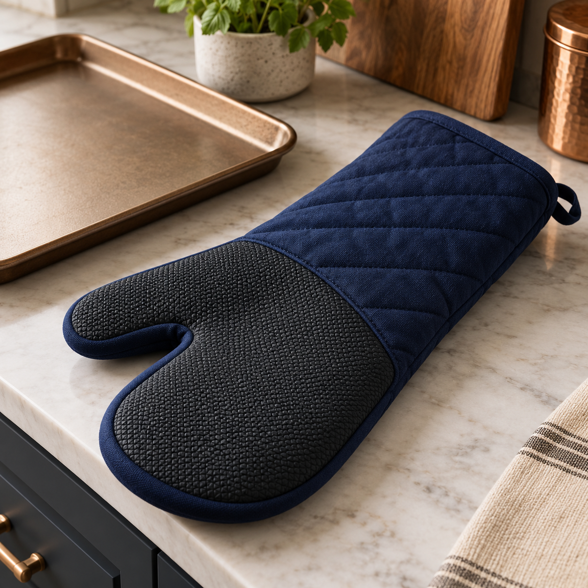 Midnight Panel Oven Mitt — digitally generated product illustration; props not included